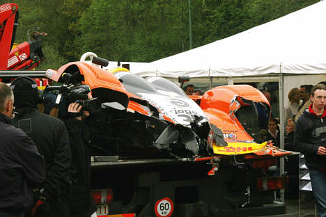 G-Force Courage C65 efter det voldsomme uhelt på Spa Francorchamps.